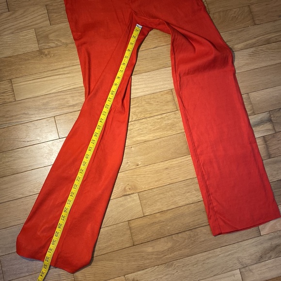 Anthropologie Elevenses Brenton Straight Leg Linen Blend coral red work pants 4 - Picture 13 of 15